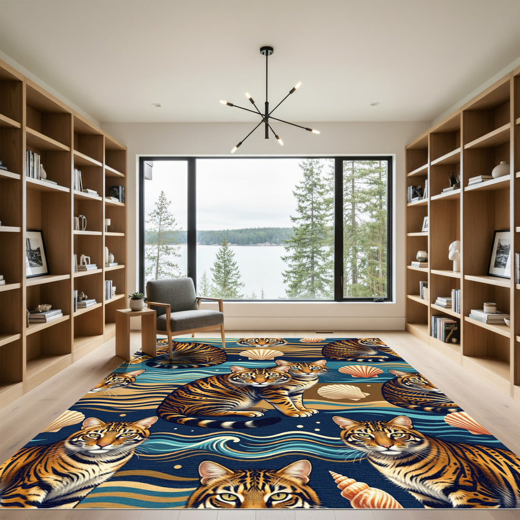 Tiger Ocean Wave Seashell Composition Rug