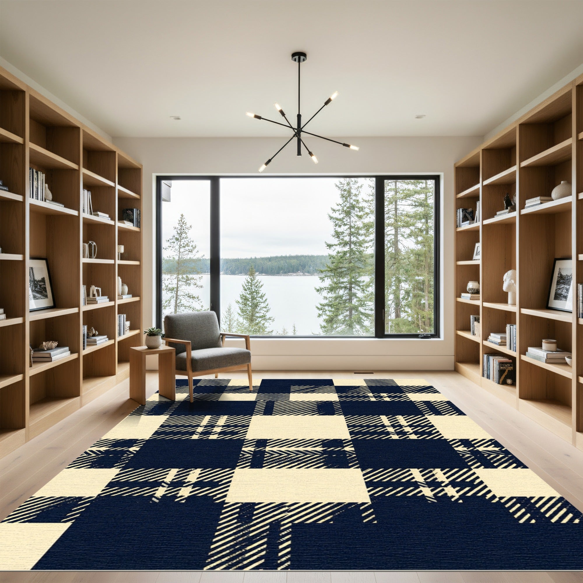 Bold Navy and Cream Gingham Check Rug