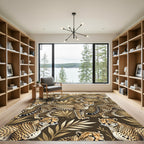 Golden Cheetah Tropical Leaf Wallpaper Rug