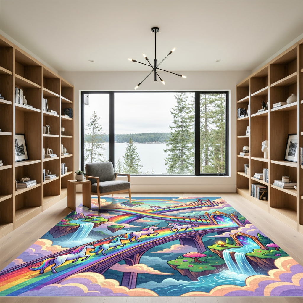 Whimsical Rainbow Unicorn Cloud Fantasy World Rug