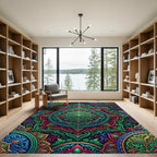 Vibrant Green Red Mandala Medallion Rug