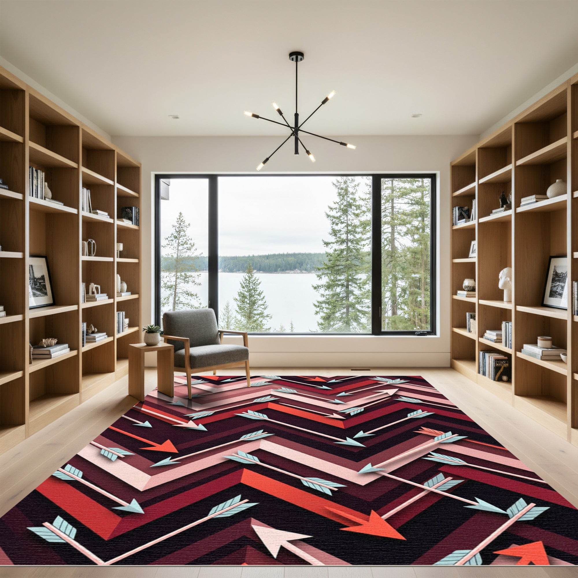 Geometric Chevron Arrow Crimson Rug