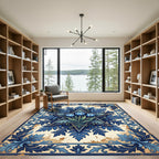 Ornate Blue Tulip Star Scroll Artwork Rug