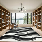Monochrome Abstract Wavy Striped Art Rug