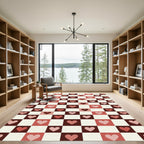 Red Pink Cream Heart Checkerboard Rug
