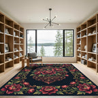 Elegant Crimson Peony Medallion Border Rug