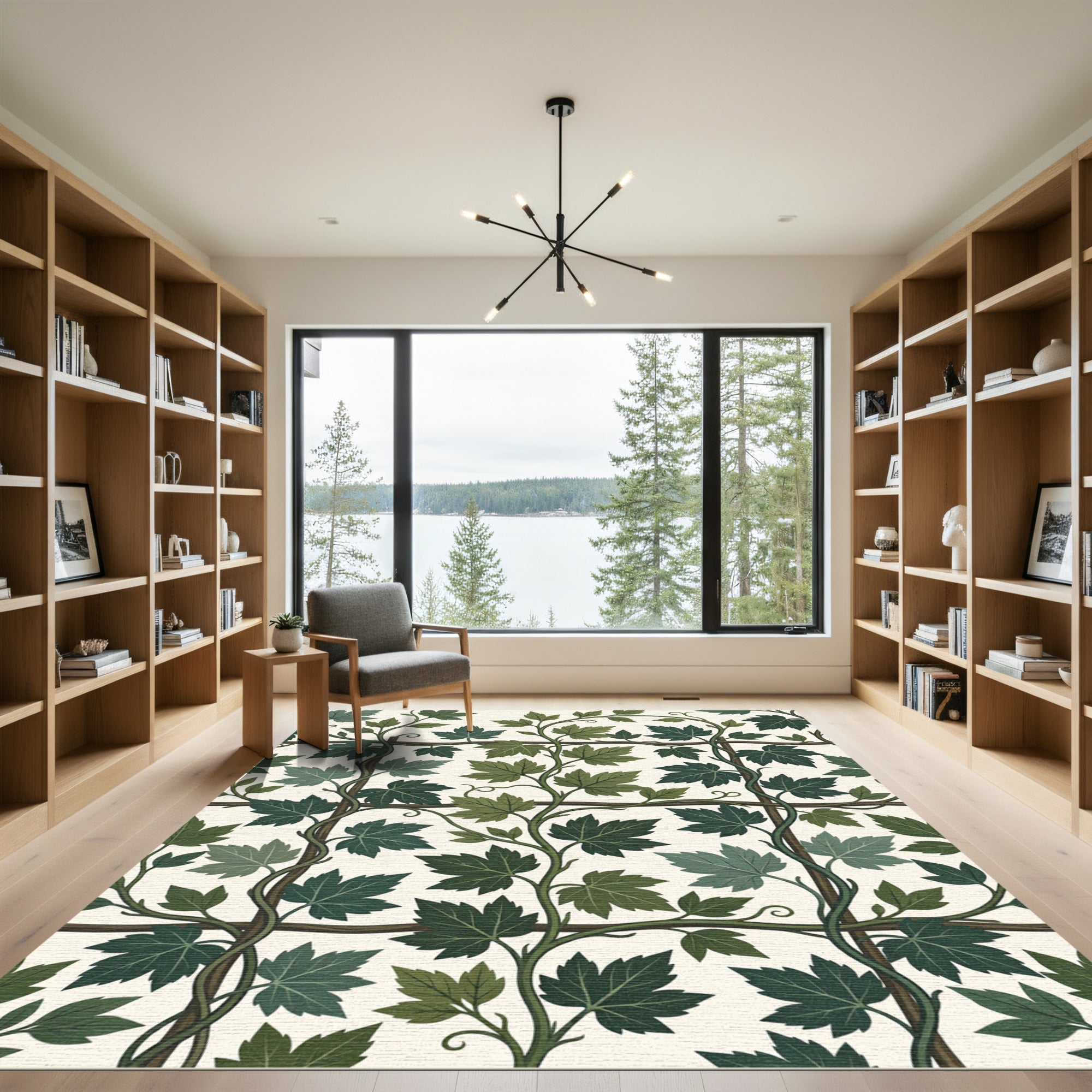 Earthy Green Ivy Trellis Botanical Rug