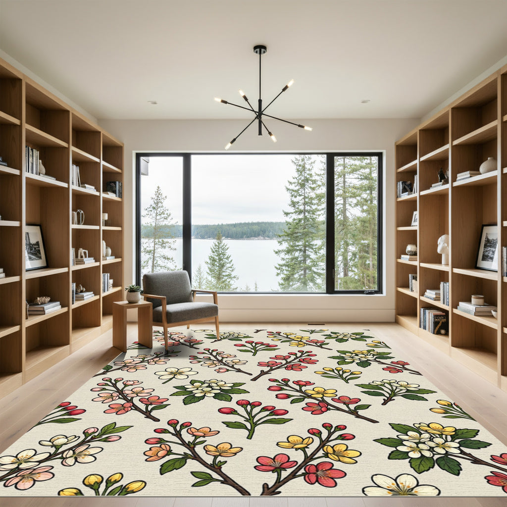 Pink Yellow White Floral Branches Rug