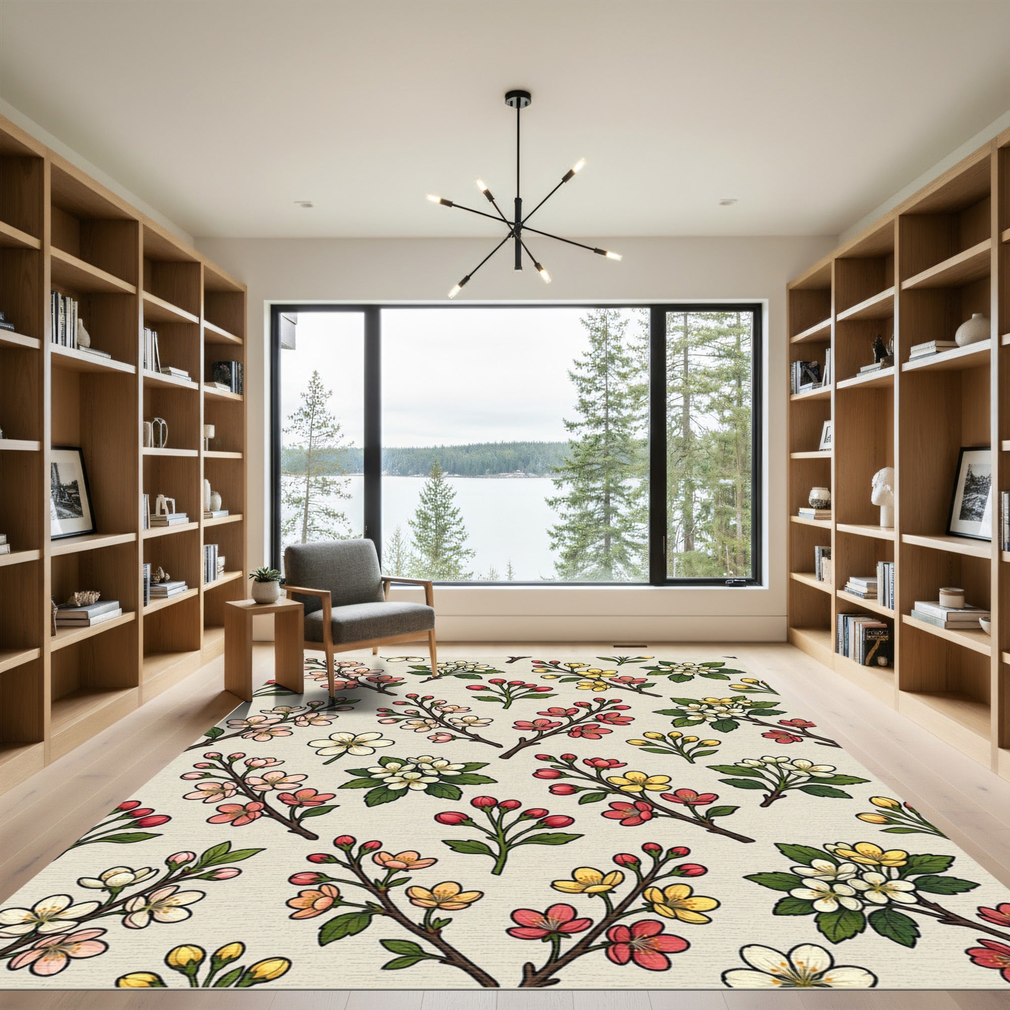 Pink Yellow White Floral Branches Rug