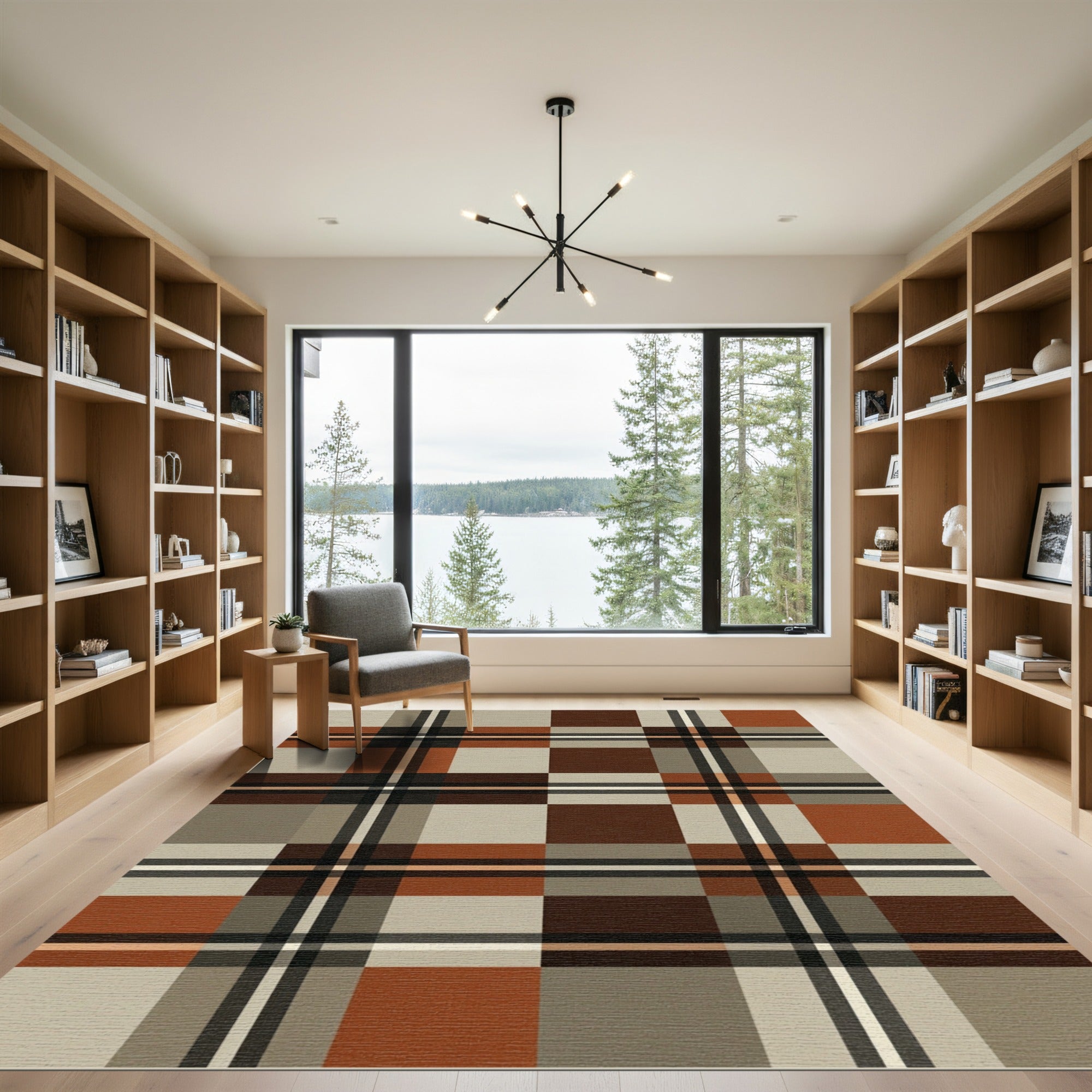 Modern Earthy Tonal Plaid Check Rug