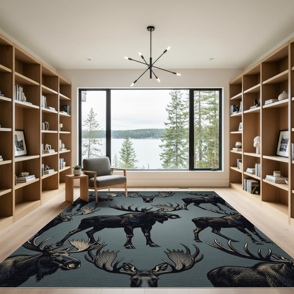 Dark Moose Portrait Repeating Pattern Rug