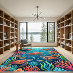 Vibrant Underwater Sea Turtle Coral Reef Rug