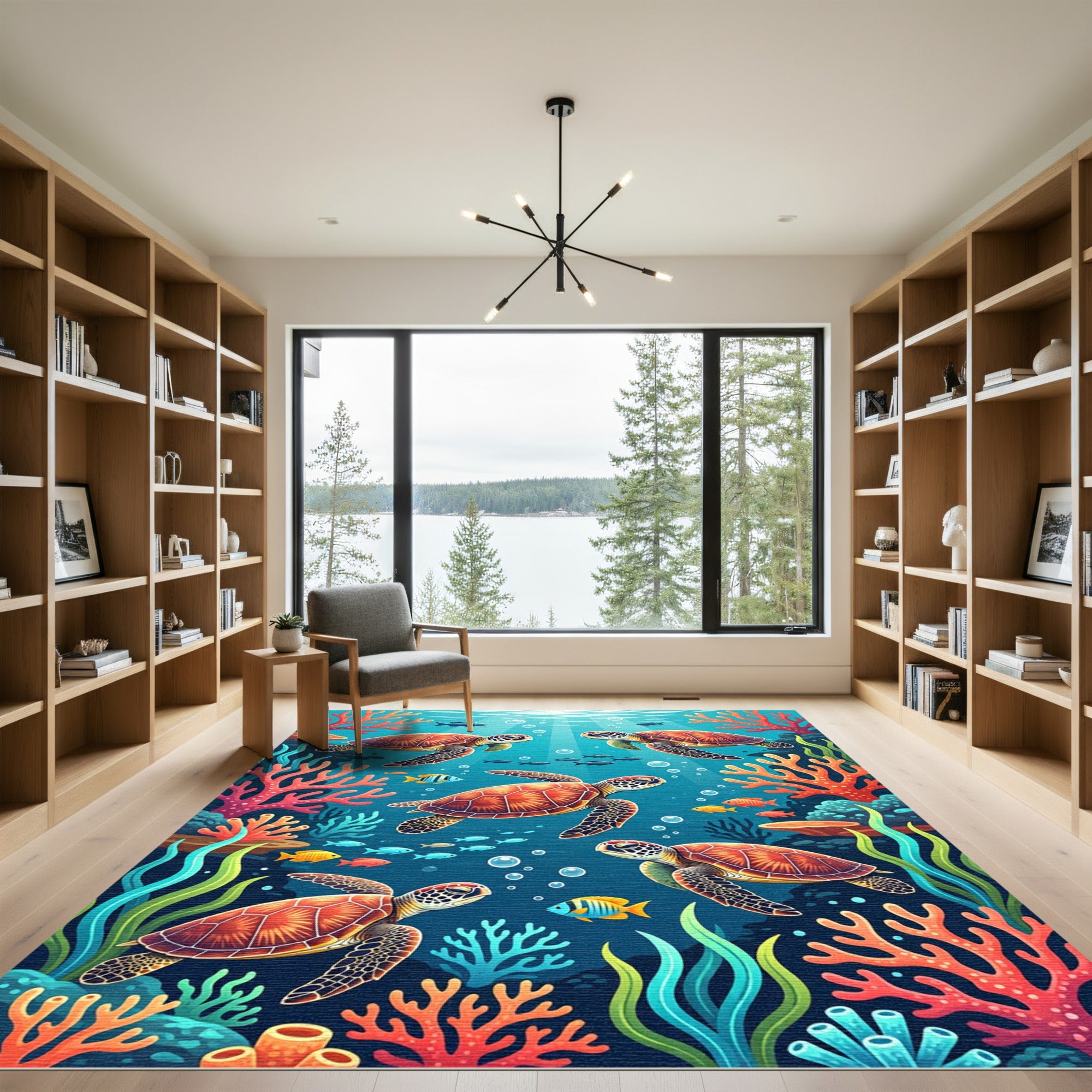 Vibrant Underwater Sea Turtle Coral Reef Rug