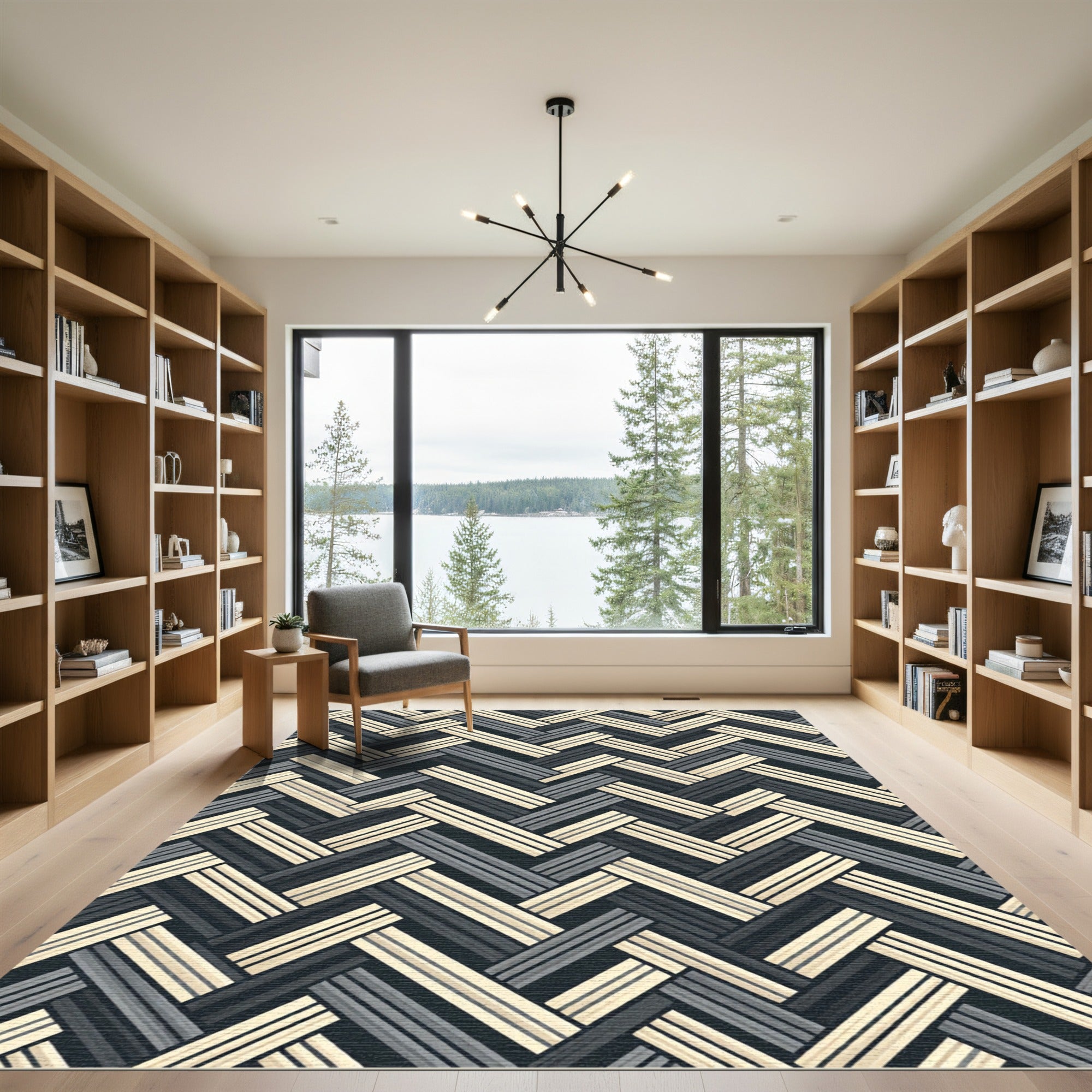 Monochrome Herringbone Weave Geometric Rug