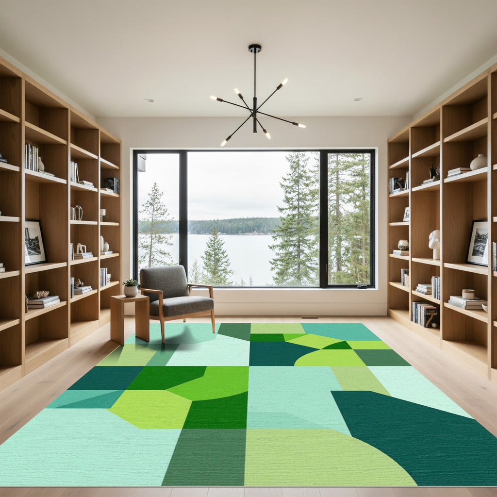 Aqua Teal Geometric Block Composition Rug
