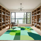 Aqua Teal Geometric Block Composition Rug