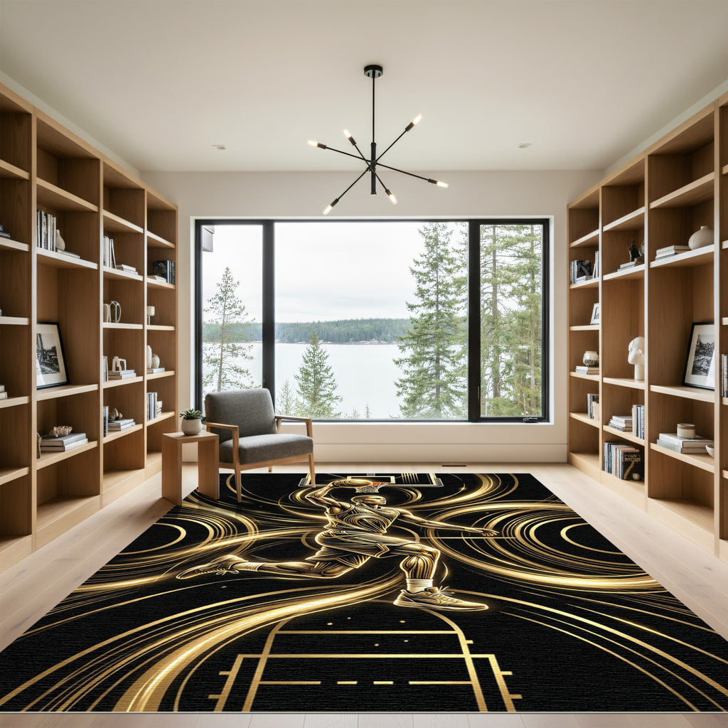 Golden Basketball Athlete Abstract Motion Rug
