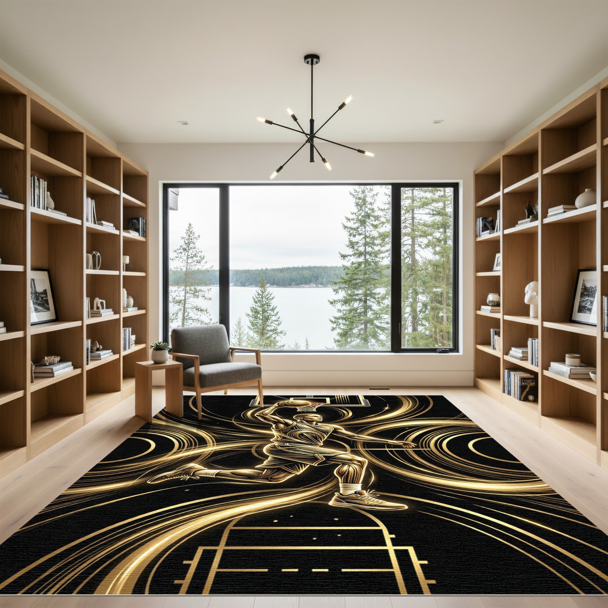Golden Basketball Athlete Abstract Motion Rug