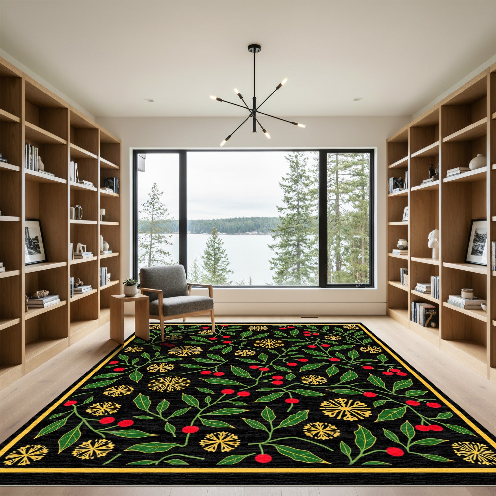Crimson Berry Golden Starburst Flora Rug