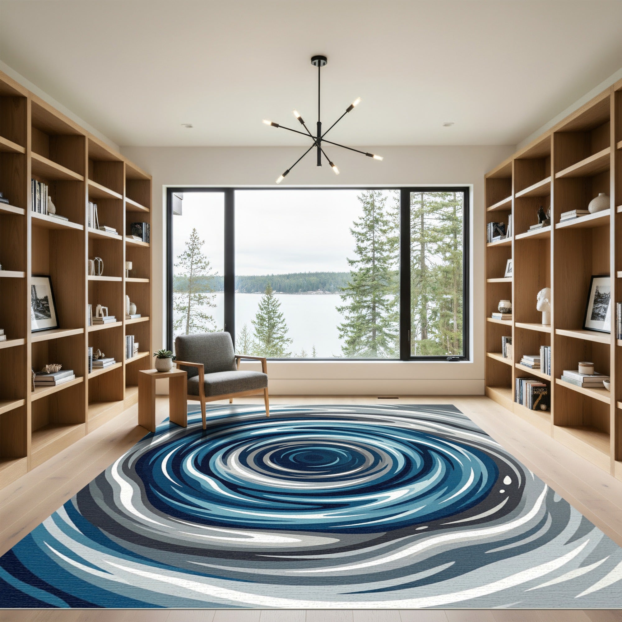 Dynamic Blue Grey Spiral Flow Rug
