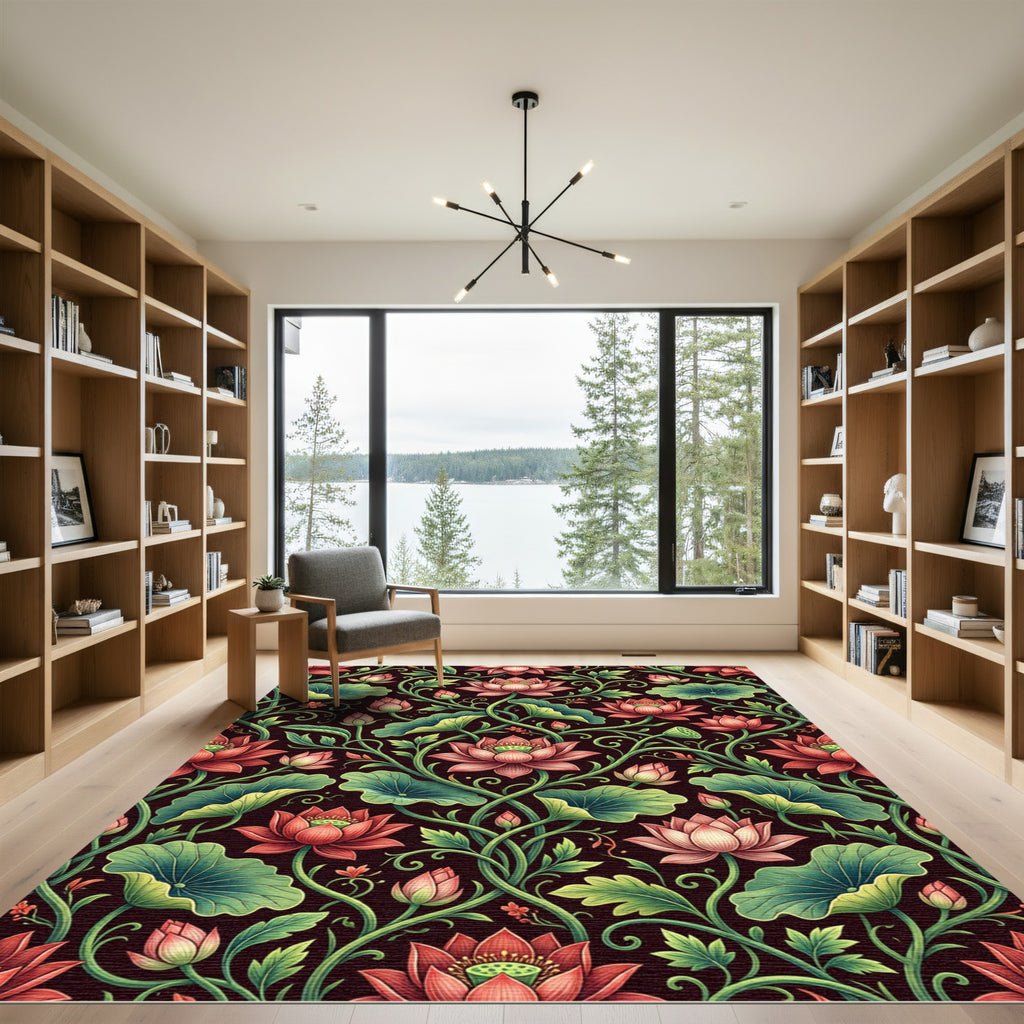 Elegant Pink Lotus Botanical Garden Rug