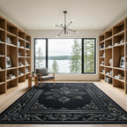 Ornate Silver Crest Floral Border Rug