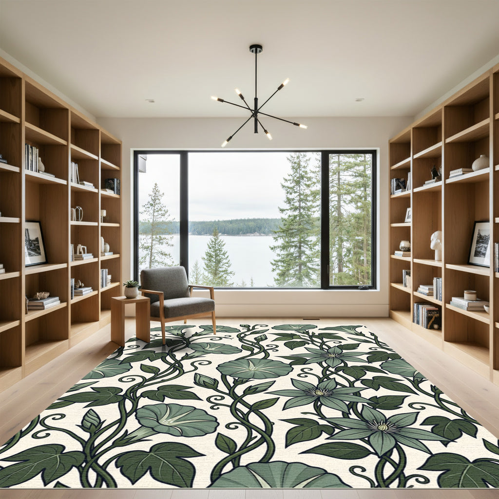 Sage Green Floral Vine Repeats Rug