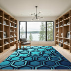 Modern Teal Geometric Hexagon Layers Rug