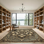 Vintage Ornate Golden Floral Damask Rug