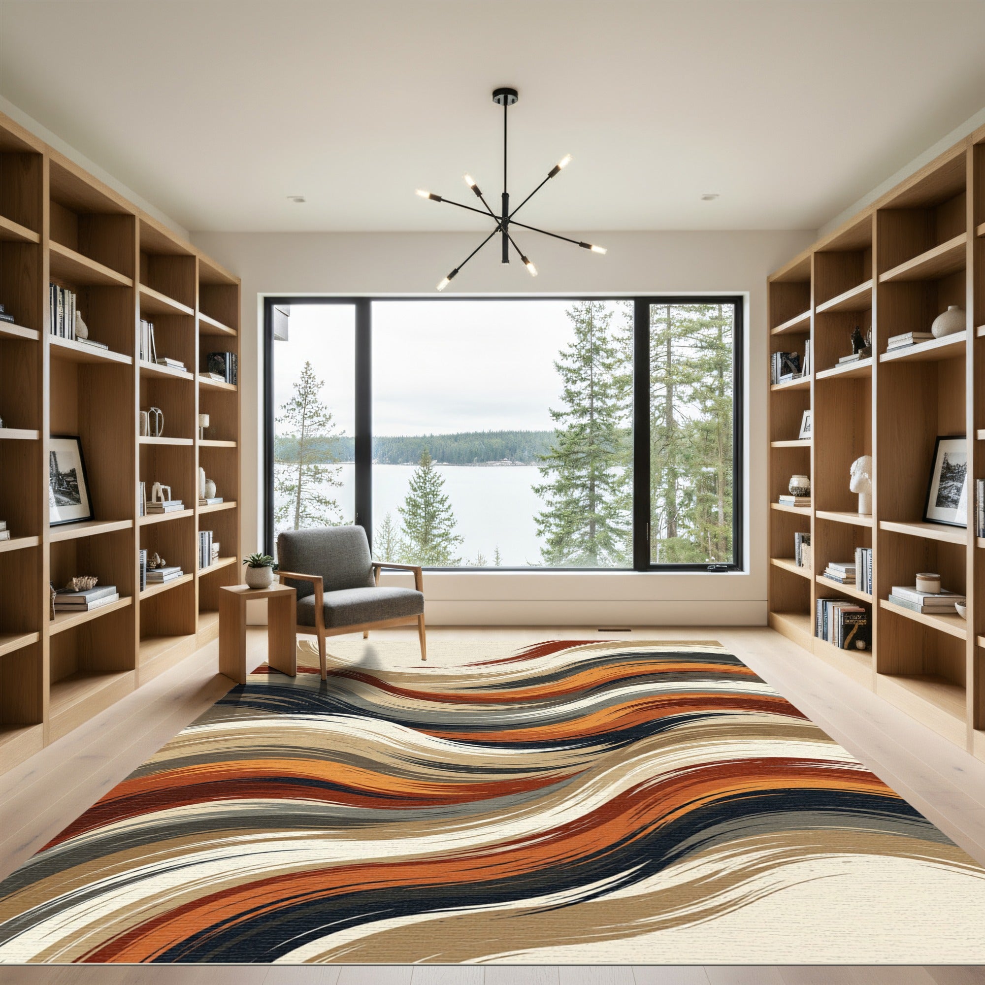Earthy Abstract Copper Wave Art Rug