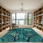 Teal Cyan Geometric Mandala Accent Rug
