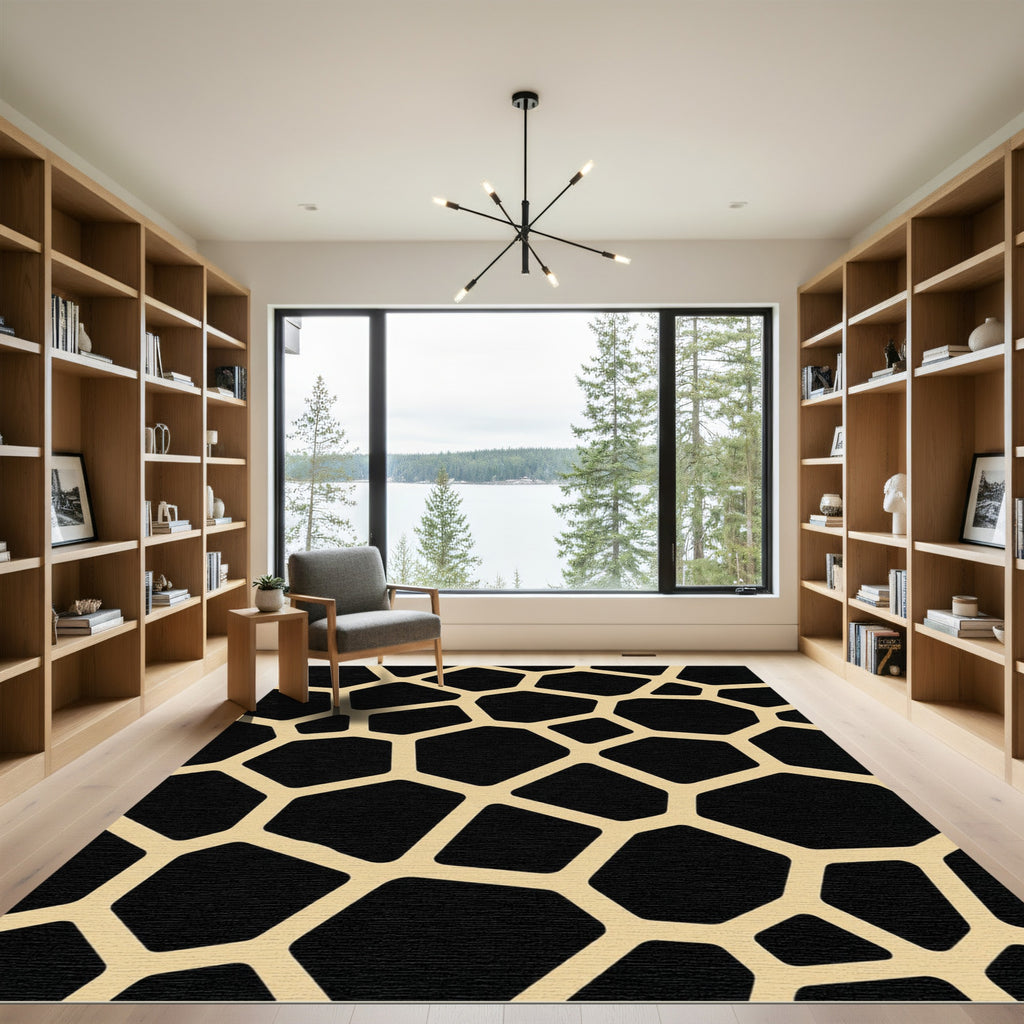 Black Gold Giraffe Spot Geometric Rug
