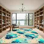 Teal Abstract Organic Aqua Speckled Art Rug