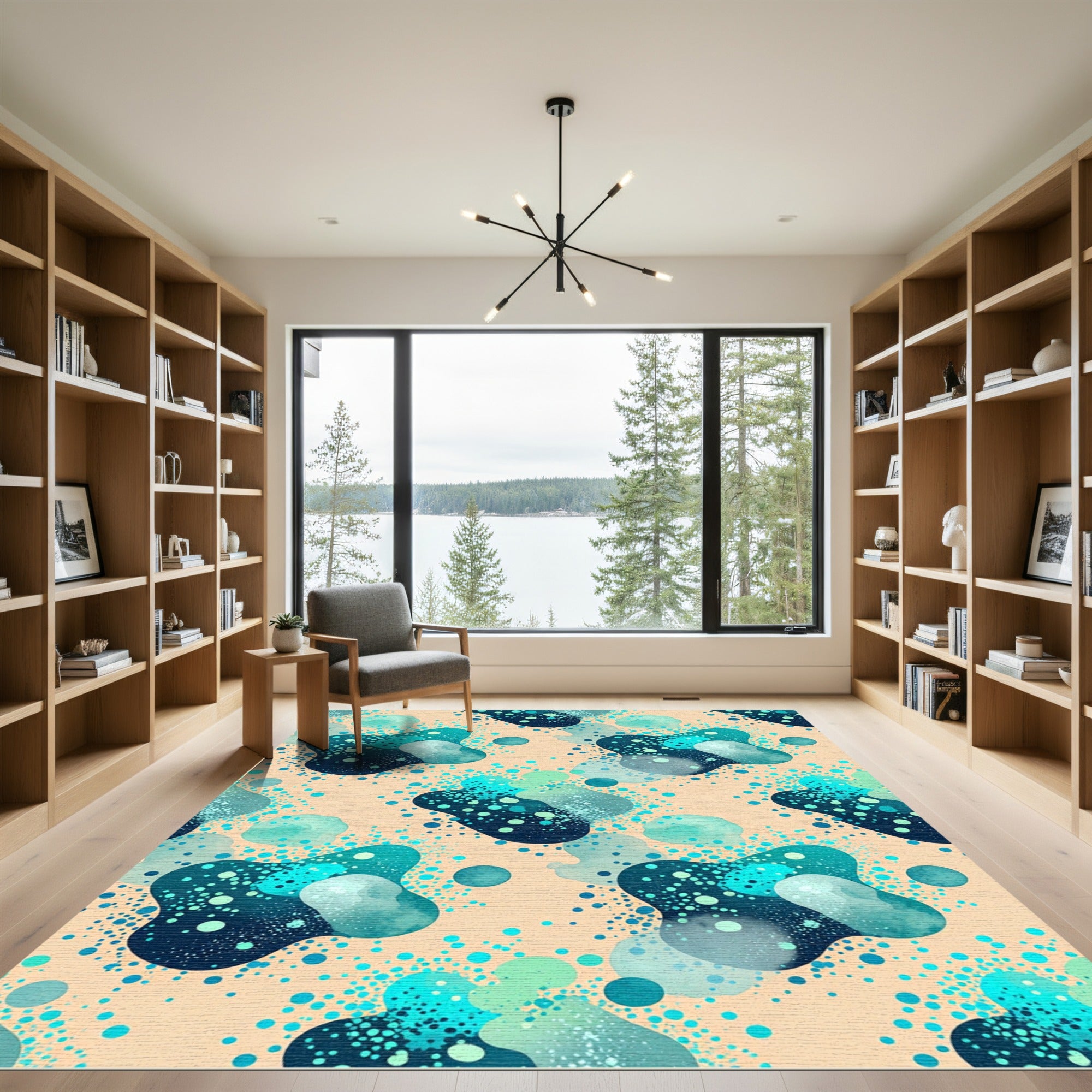 Teal Abstract Organic Aqua Speckled Art Rug
