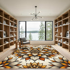 Golden Orange Floral Medallion Composition Rug