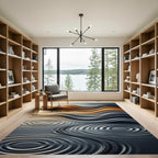 Earthy Golden Ripple Abstract Wave Rug
