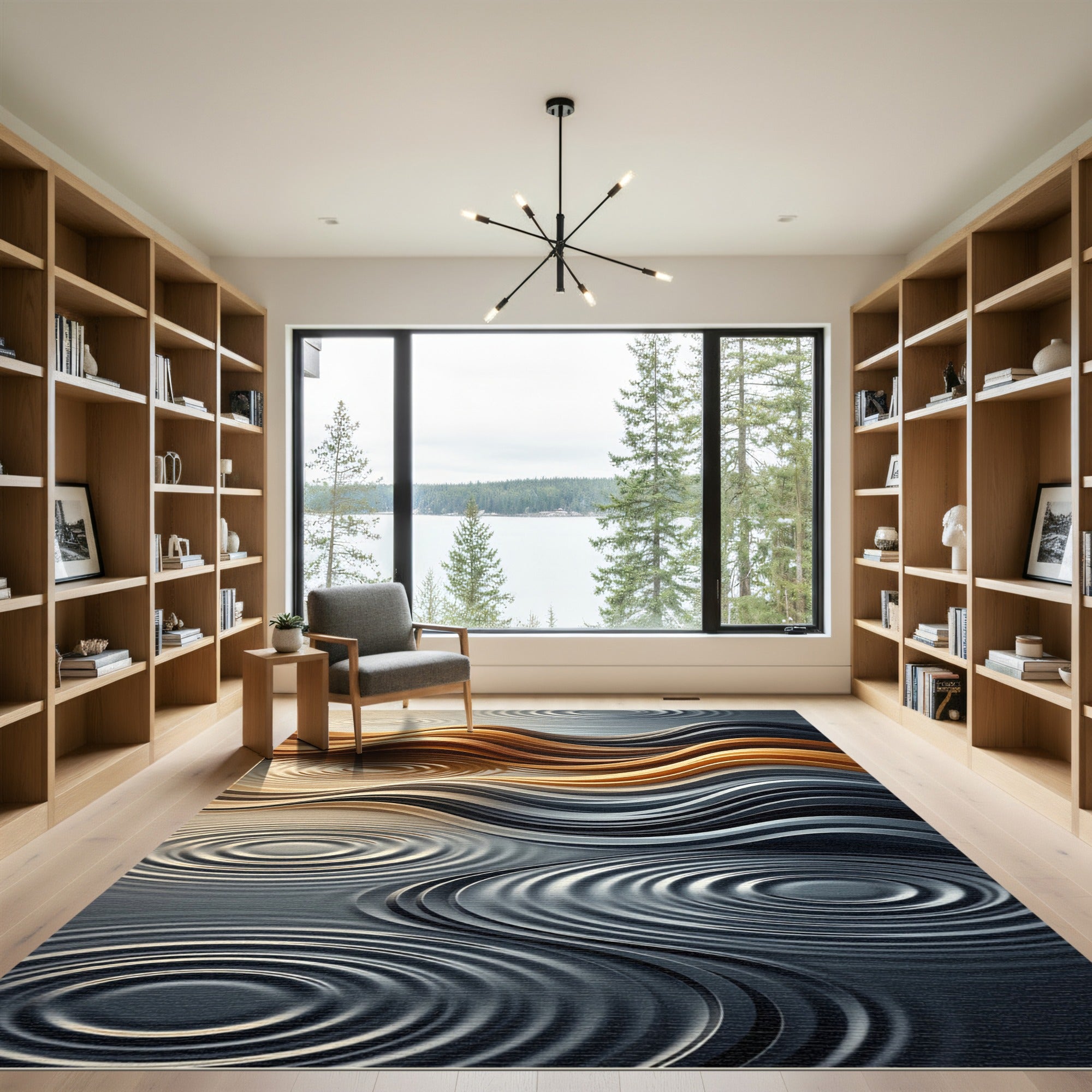 Earthy Golden Ripple Abstract Wave Rug