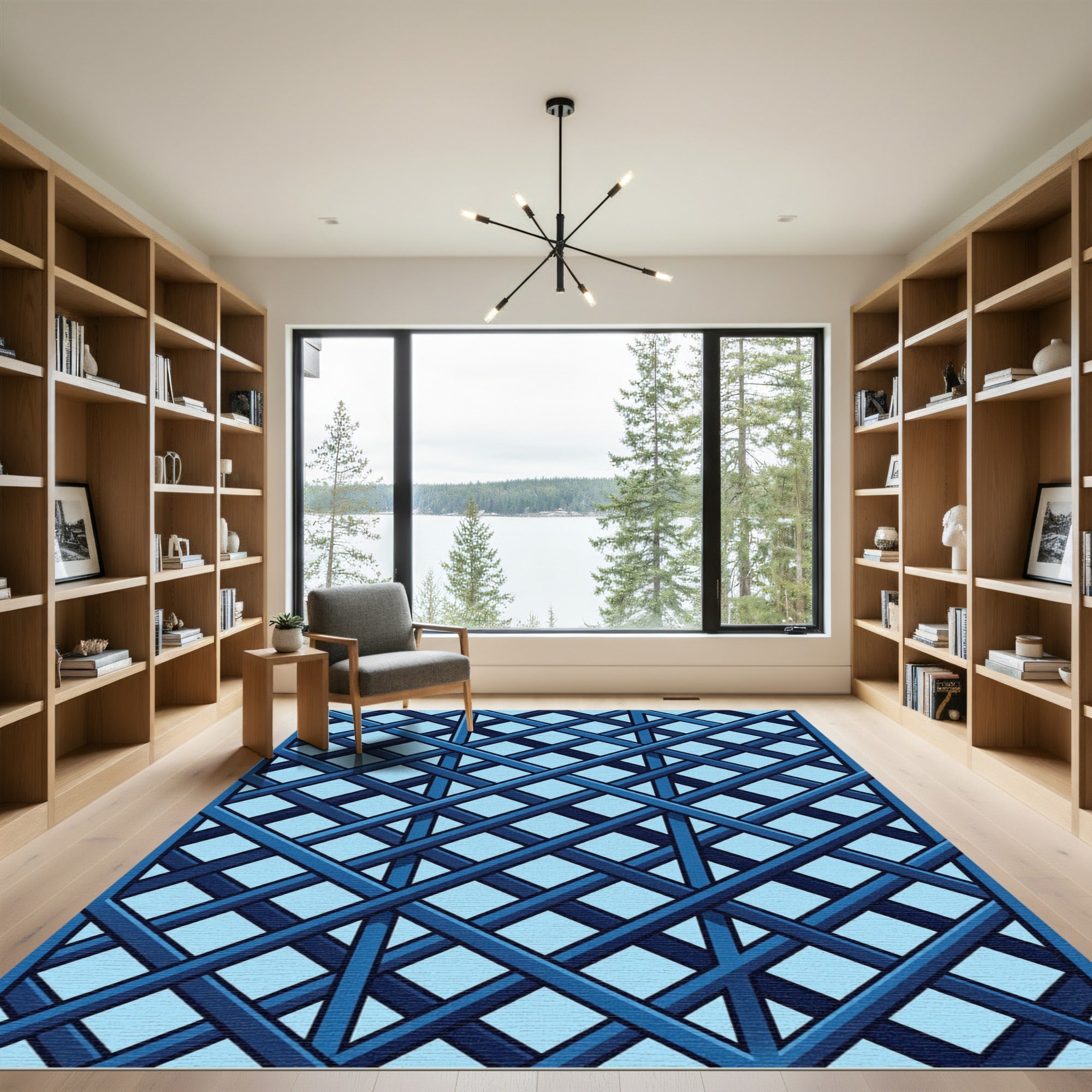 Geometric Navy Blue Crisscross Trellis Rug