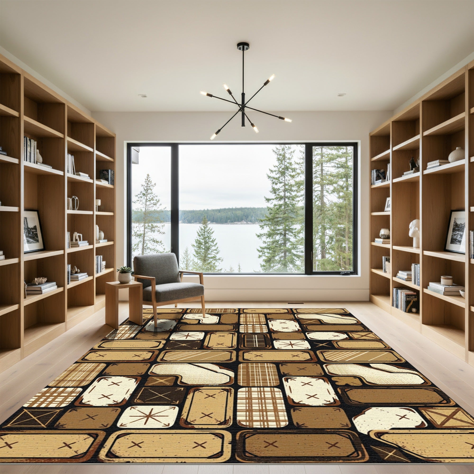 Rustic Plaid Brown Abstract Patchwork Rug