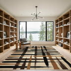 Black Brown Grungy Plaid Lines Rug