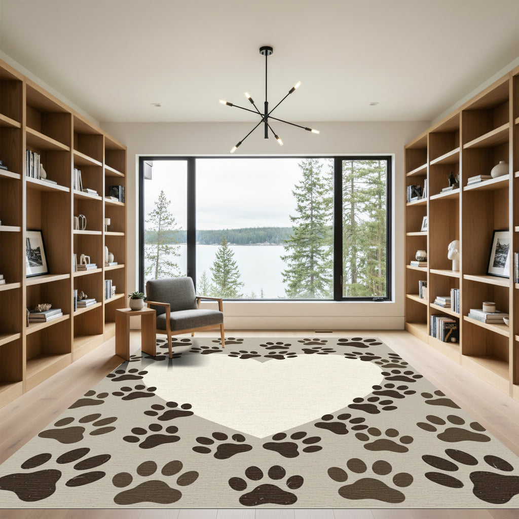 Heart Shaped Paw Print Neutral Rug