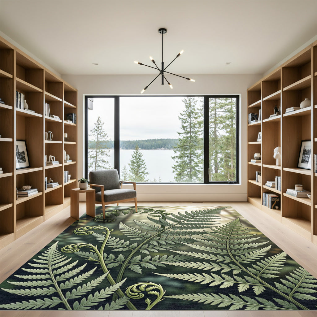 Lush Green Fiddlehead Fern Botanical Rug