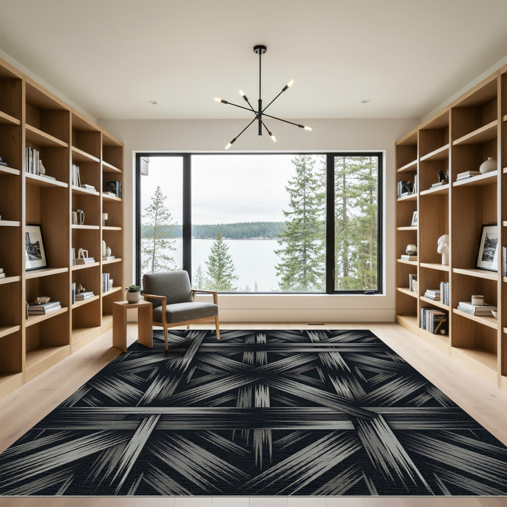 Monochrome Interwoven Diamond Geometric Rug