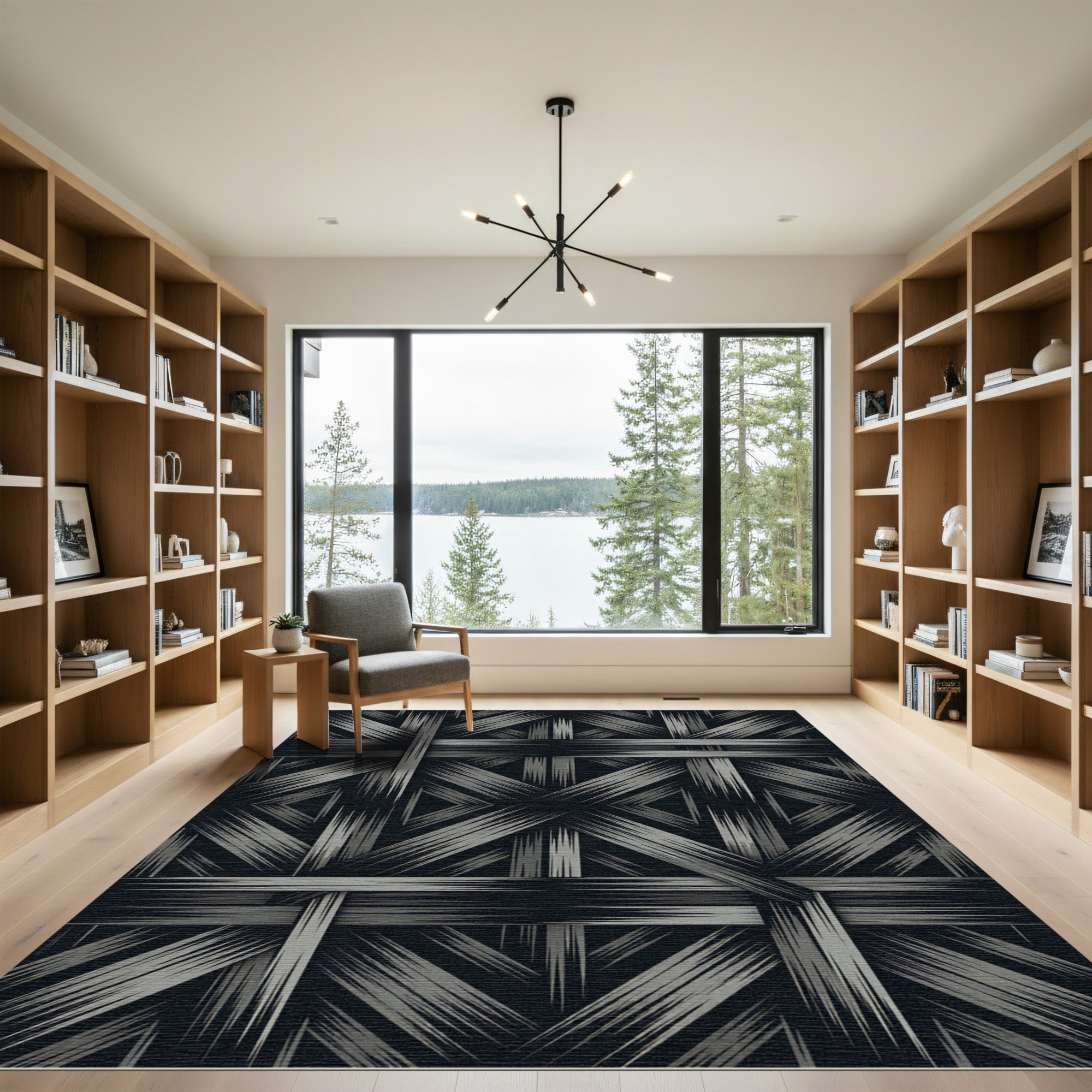 Monochrome Interwoven Diamond Geometric Rug