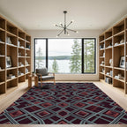 Deep Red Diamond Interlace Geometric Rug
