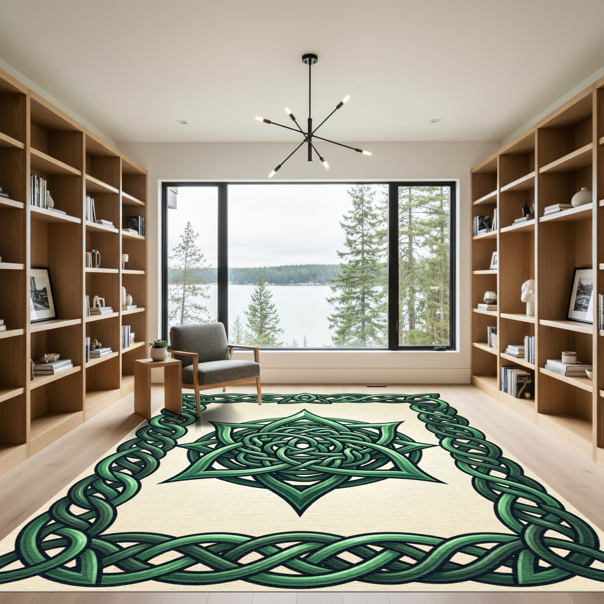 Intricate Emerald Celtic Knot Medallion Rug