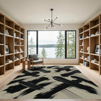 Modern Black Abstract Brushwork Rug