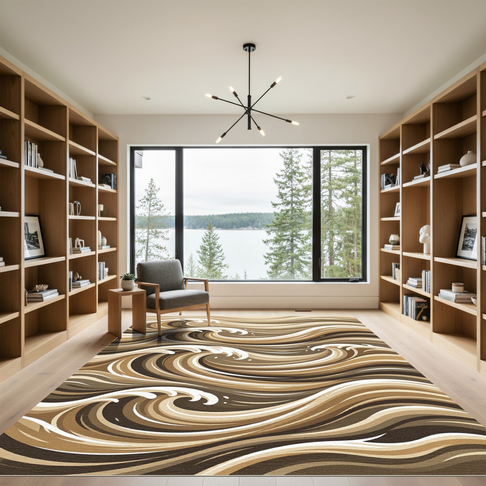 Brown Earthy Tone Ocean Waves Rug