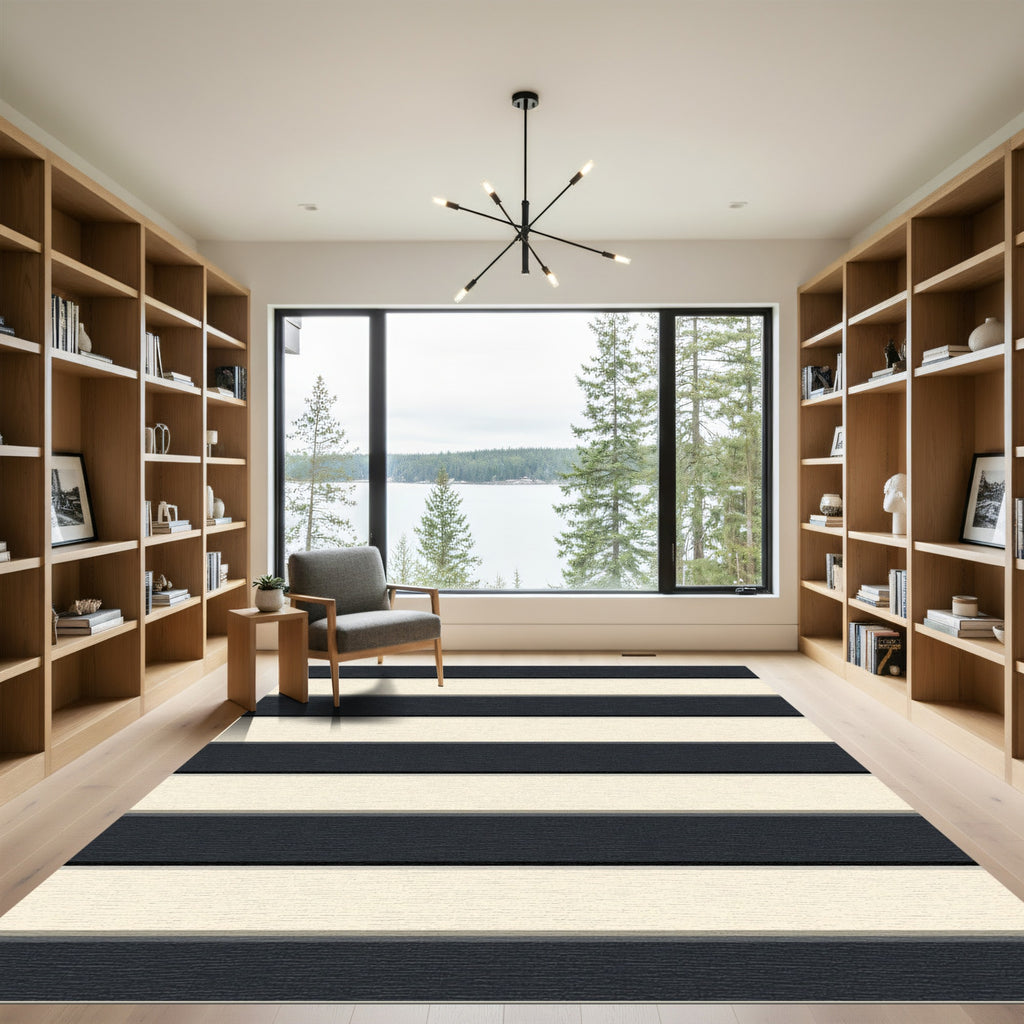 Modern Dark Cream Horizontal Stripe Rug