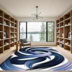 Deep Blue Swirled Brushstroke Rug